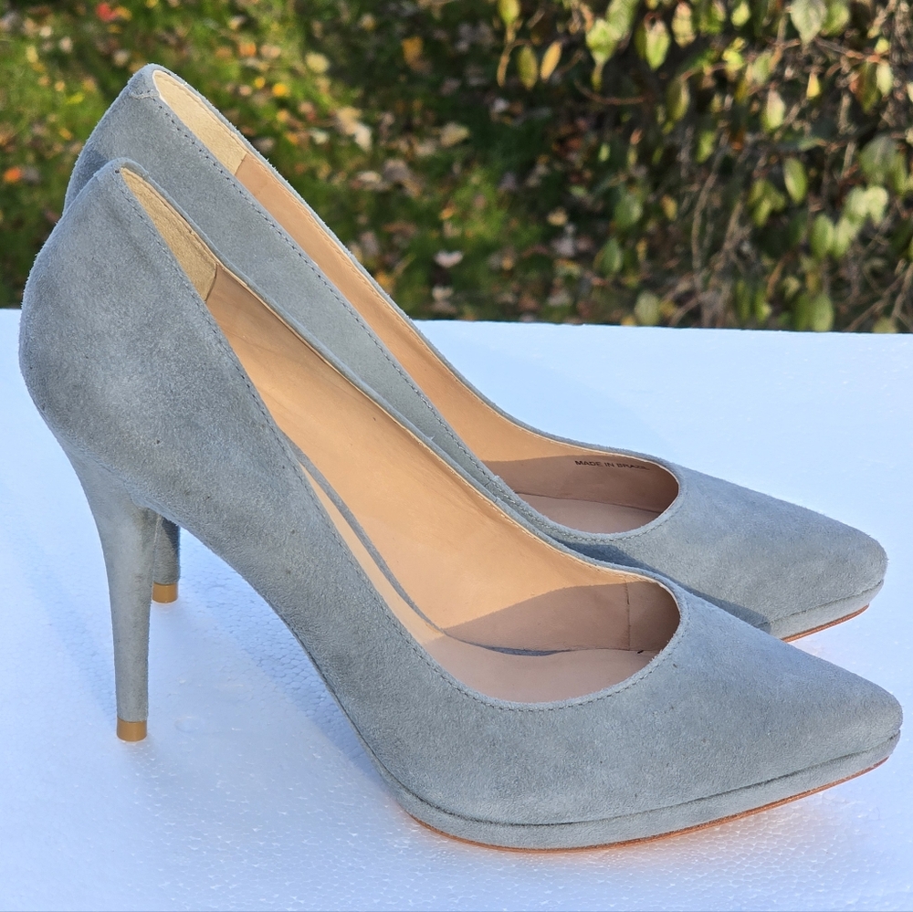 Pour La Victoire High Heels Sz 9 Suede Stiletto Pump Slip On Gray Formal Prom
